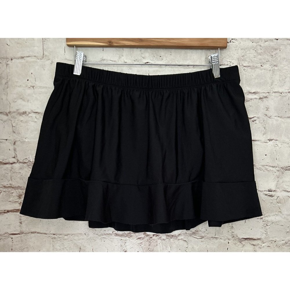 Aqua Green Womens 16W/18W Black Elastic Waist Ruffle Swim Skirt Brief Liner NEW